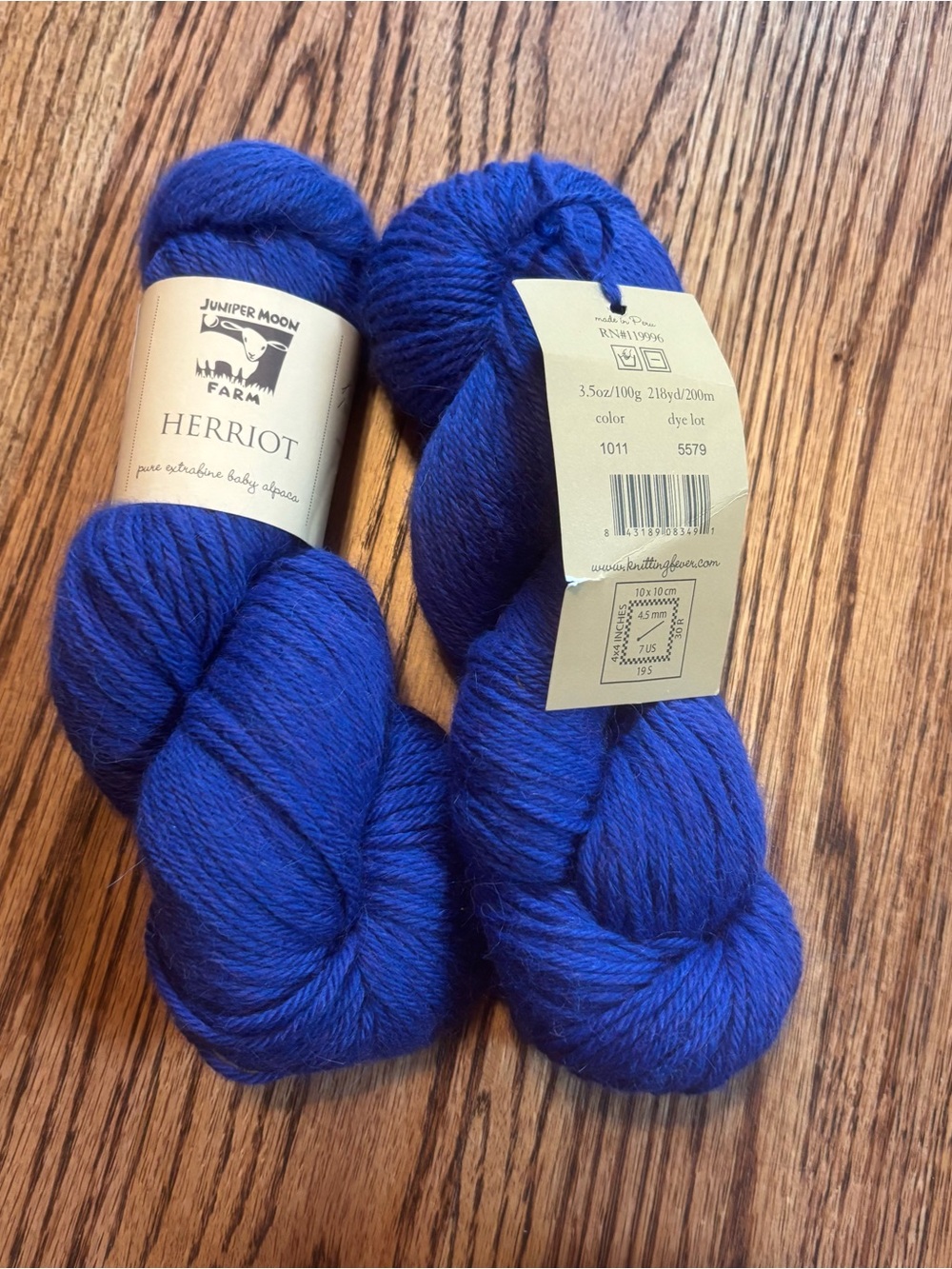 Juniper Moon Farm Herriot Yarn Lot of 2 DK Blue 1011 100% Baby Alpaca 218yds NEW